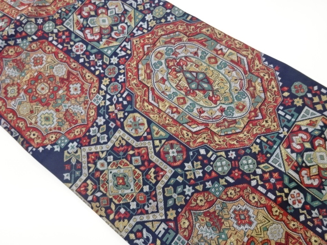 JAPANESE NAGOYA OBI / WOVEN ABSTRACT FLOWER CREST